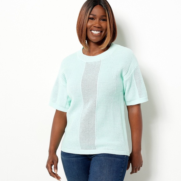 Laurie Felt Women's Top Sweater Sz XXS Cotton Short Sleeve Mint (Green) - Picture 1 of 4